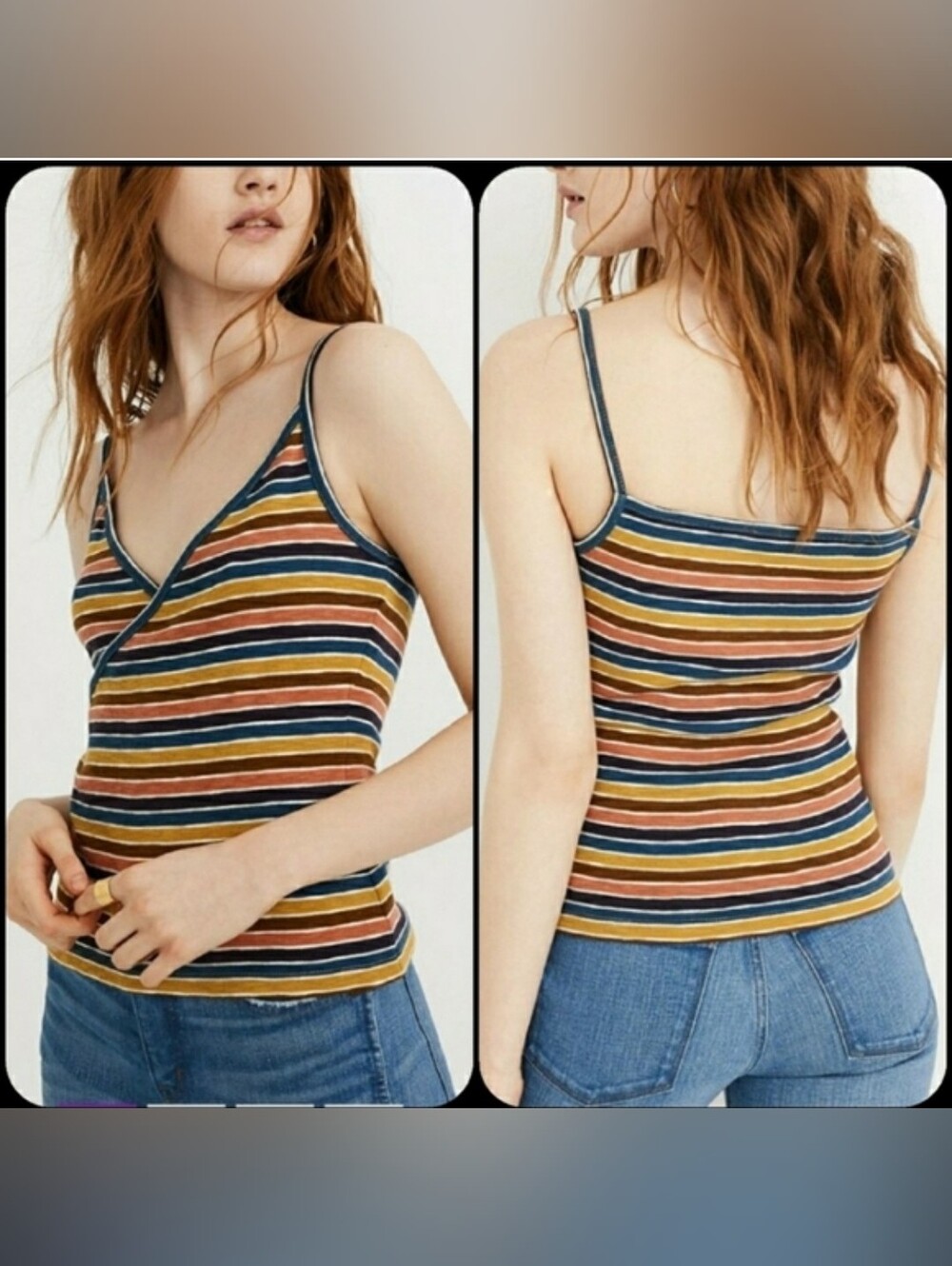 Madewell Golden Meadow Multicolor Striped Vneck Surplice Cami Tank Top Nwt XL